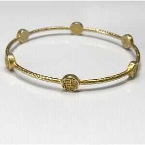 Julie Vos Valencia Bangle Coin Stations 24K Gold Plated Hammered Bracelet